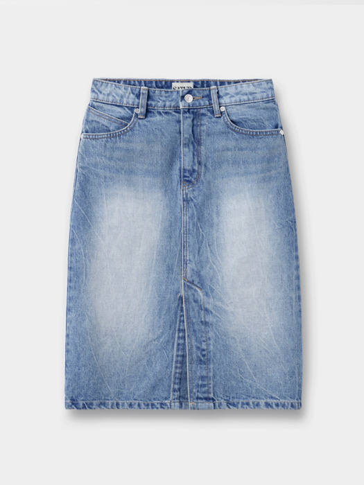 Marradi Denim Midi Skirt - Crinkle Washed Blue