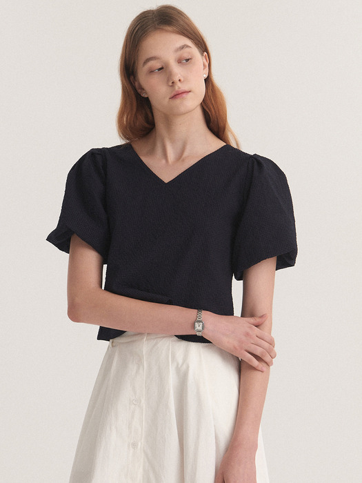 V-Neck Puff Blouse_2color