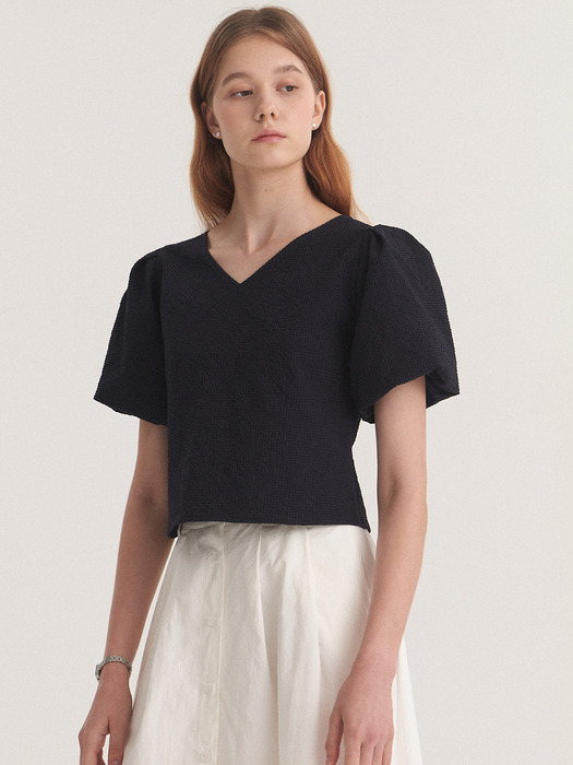 V-Neck Puff Blouse_2color