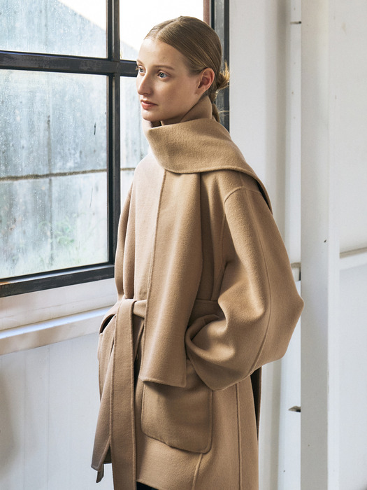 HANDMADE BELTED MUFFLER CASHMERE COAT [3COLOR]