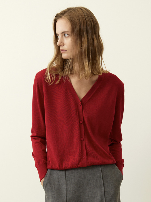 Silk Cashmere Knit Cardigan Red