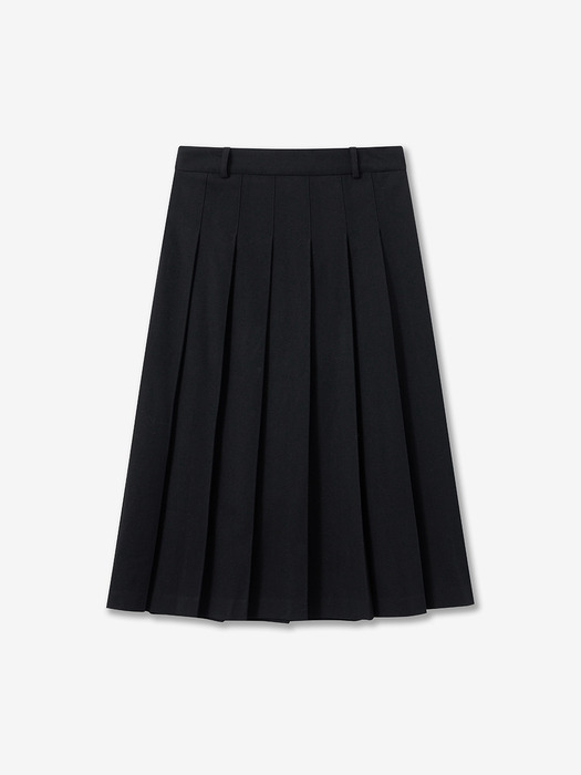 wool pleated long skirt_black