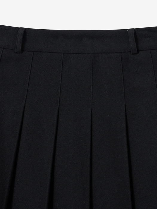 wool pleated long skirt_black