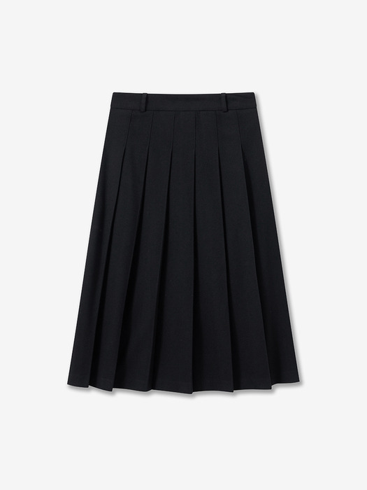 wool pleated long skirt_black