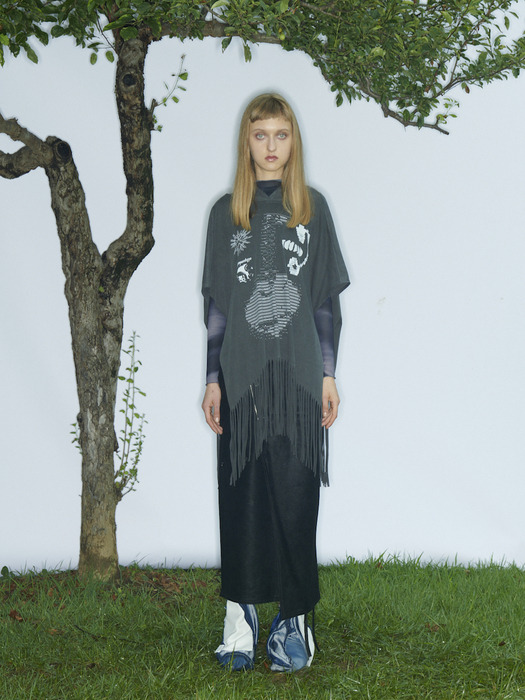 Charcoal Graphic Hooded Poncho