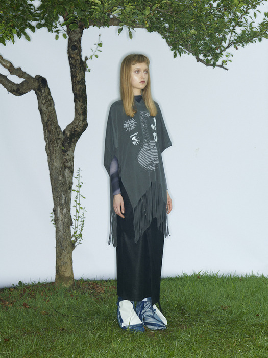 Charcoal Graphic Hooded Poncho