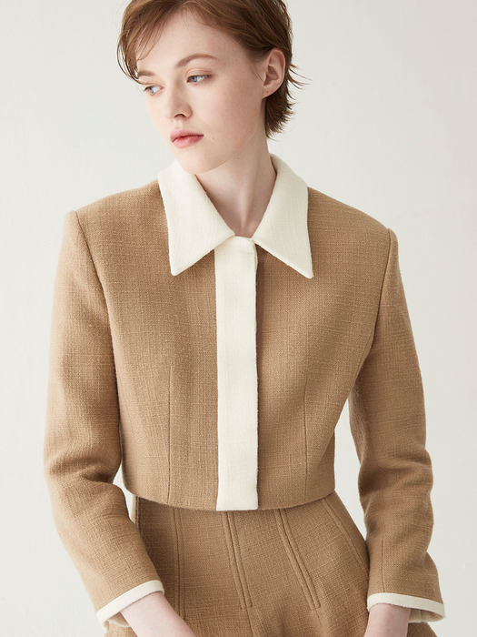Colorblock Cropped Jacket-Sand
