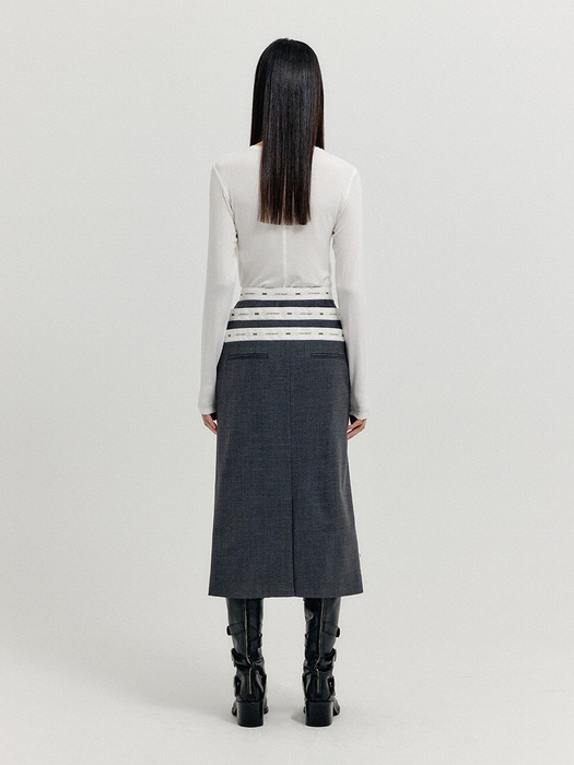 XETTE Waistband Layered Midi Skirt - Dark Grey