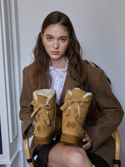 Witty 위티 가죽 퍼 앵클부츠 3cm