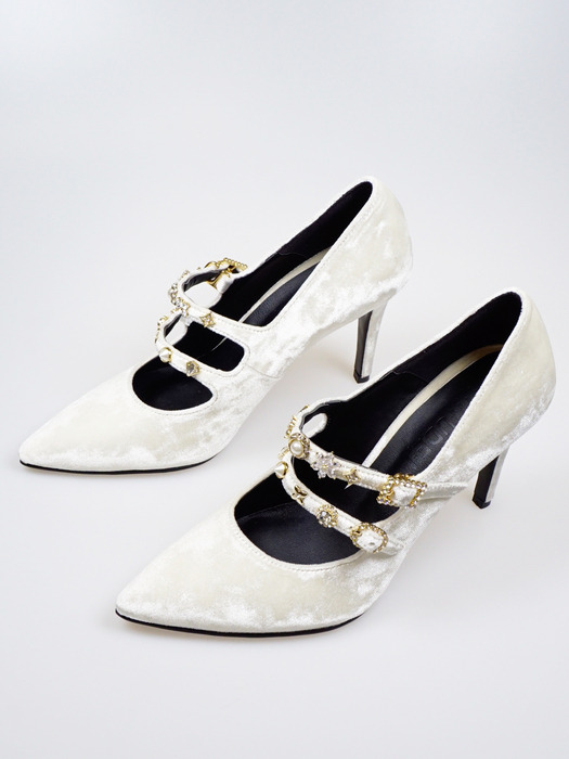 KLIMT_ivory 23FW Velvet  Maryjane Jewelry  High Heels