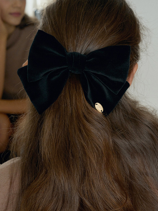 T Feminine Ribbon Barrette_Velvet Black