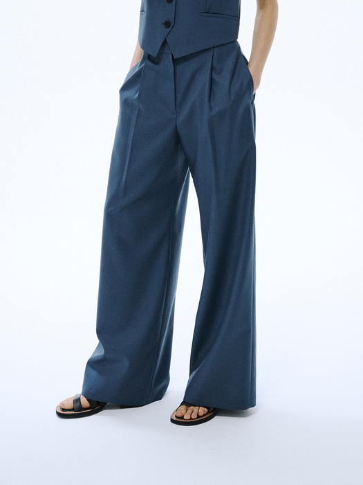 SUMMER WOOL CLASSIC WIDE PANTS_NAVY