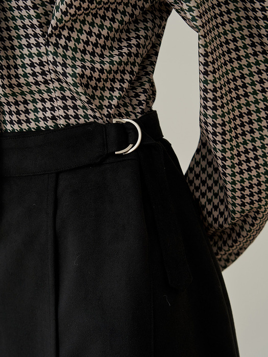 Tassy side belt soft midi skirt - black