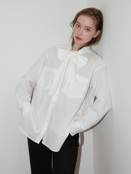 RIBBON TIE BLOUSE_WHITE