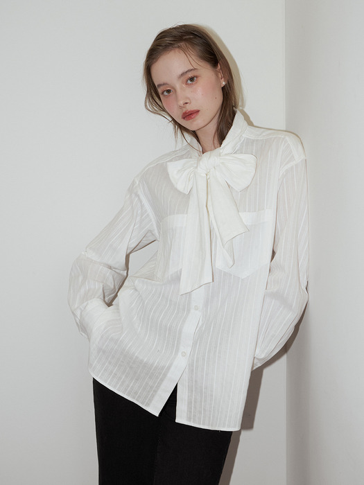 RIBBON TIE BLOUSE_WHITE