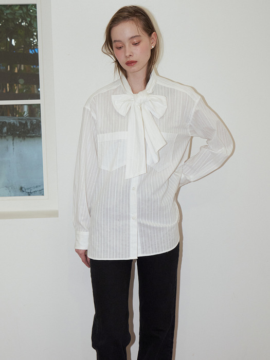 RIBBON TIE BLOUSE_WHITE