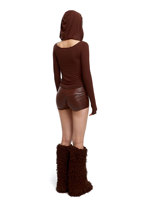 Knot collar hooded top (brown)