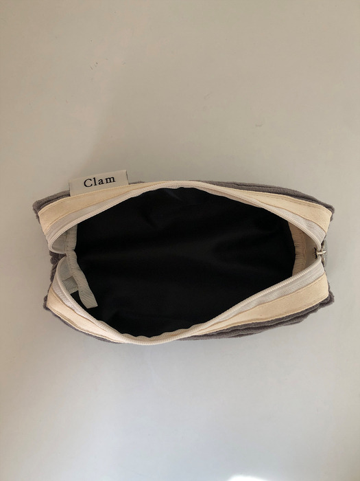 Clam round pencilcase _ Corduroy gray