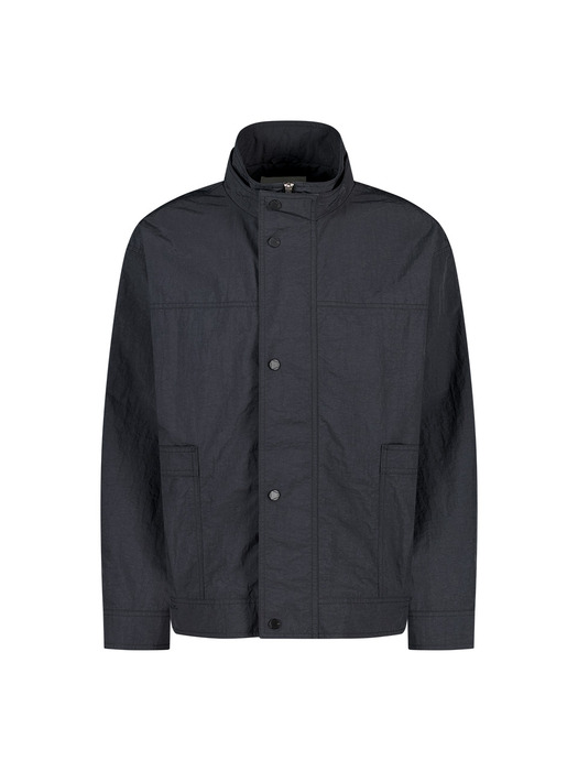 Double-Layered Collar Nylon Jacket (CARBON BLACK)
