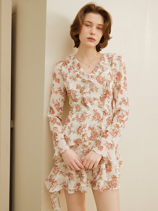 ASYMMETRIC RUFFLE MINI DRESS_VINTAGE FLOWER