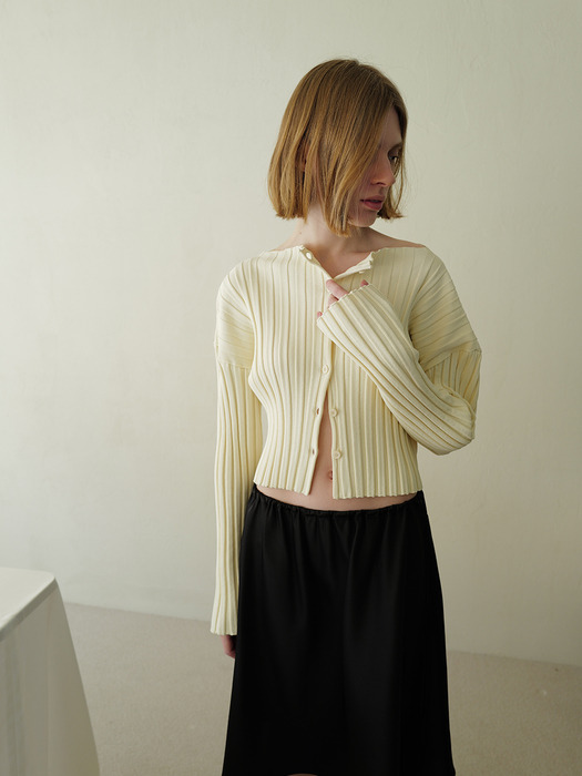 MILLIE RIB KNIT CARDIGAN [IVORY,BLACK]