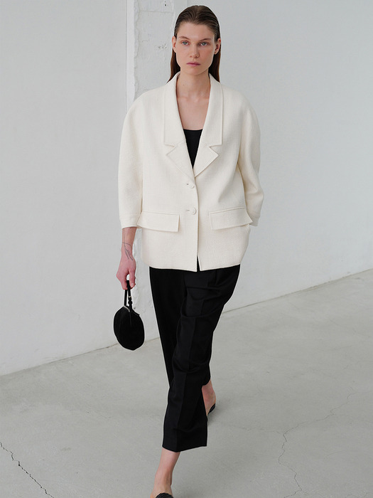 Classic cotton blended tweed Jacket _Ivory