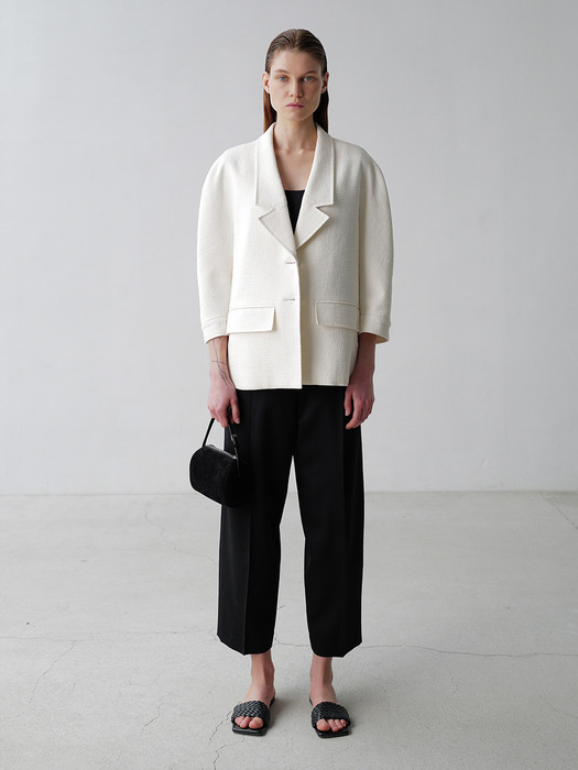 Classic cotton blended tweed Jacket _Ivory