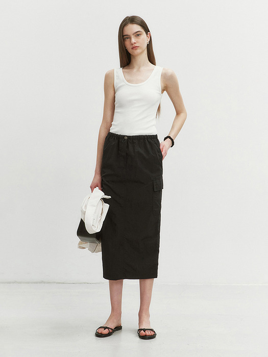 H-LINE PAPERY LONG SKIRT BLACK_UDSK4B221BK