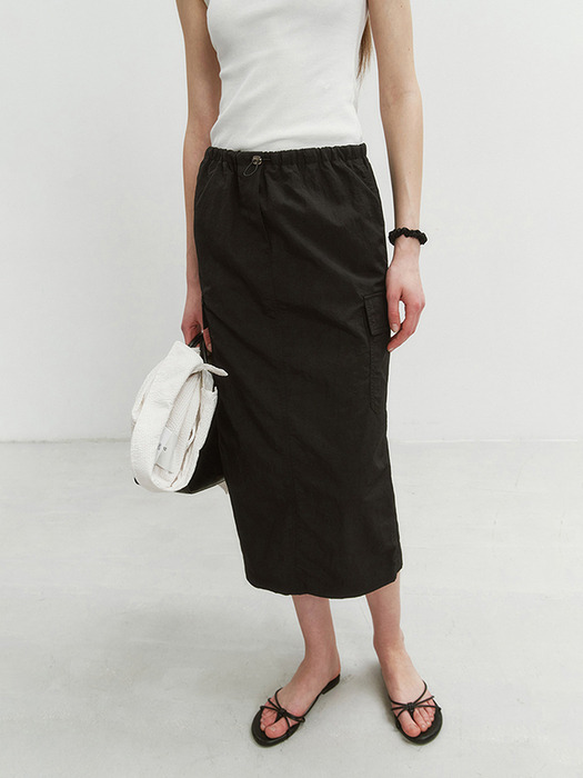 H-LINE PAPERY LONG SKIRT BLACK_UDSK4B221BK