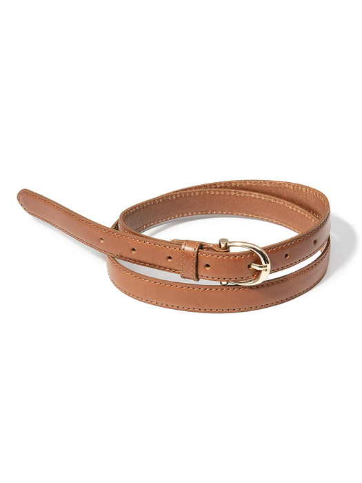 (W) chic gold bell buckle cowhide leather belt (T016_tan)