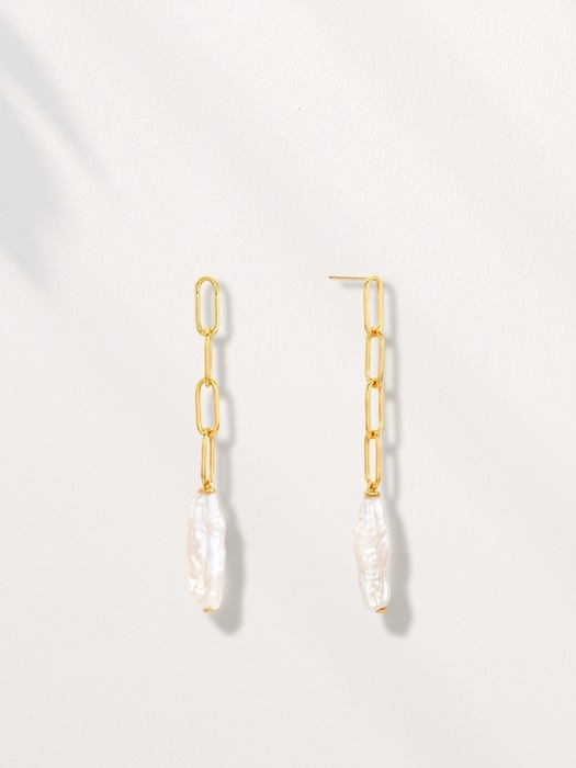 PS156 Link Chains Natural Water Pearl Drop Earrings