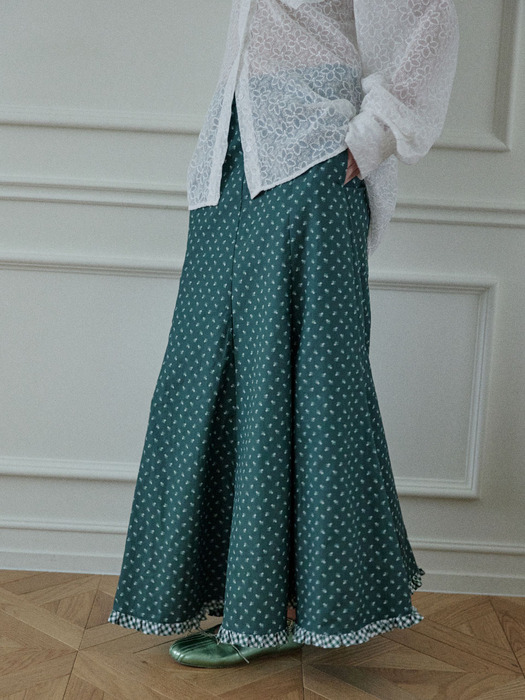 Hippie flower long skirt / Green