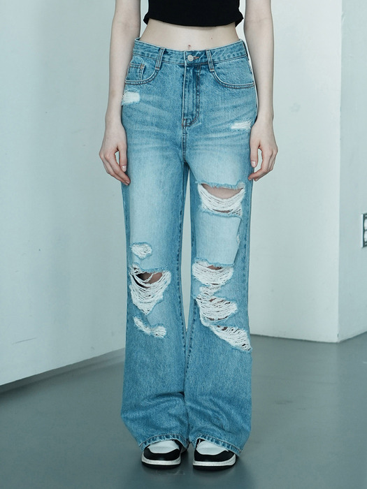 W1050 DAMAGE WIDE DENIM PANTS_MEDIUM BLUE