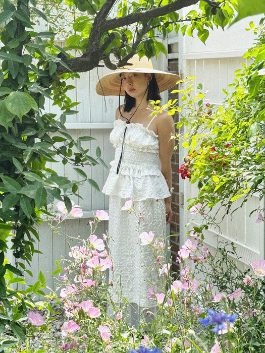 Organza Layered H line Skirt - White