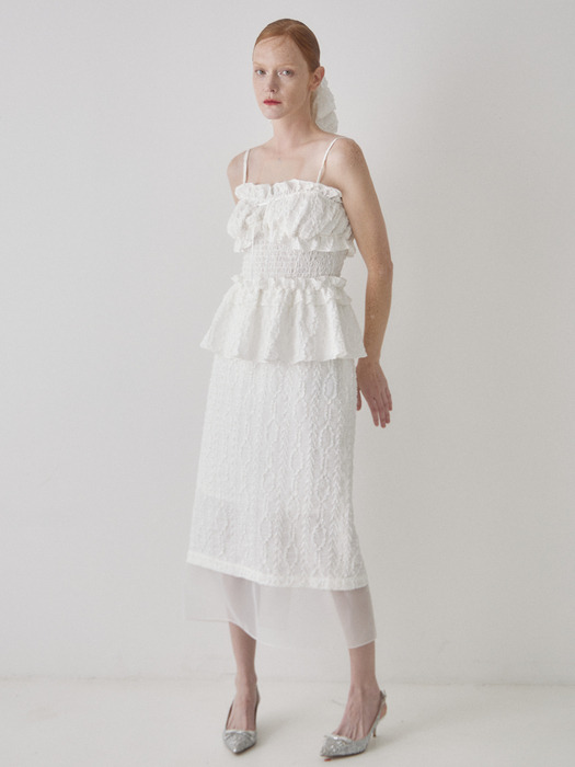 Organza Layered H line Skirt - White