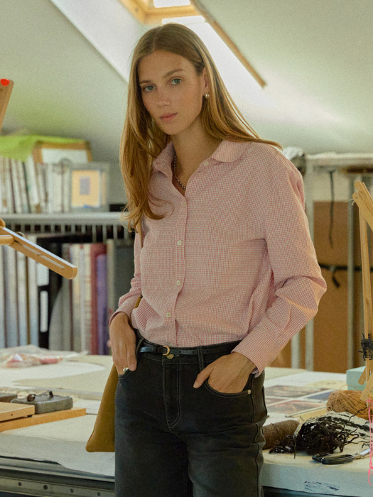 알스 라운드 카라 깅엄 체크 셔츠 (Black check/Pink check/Navy check)