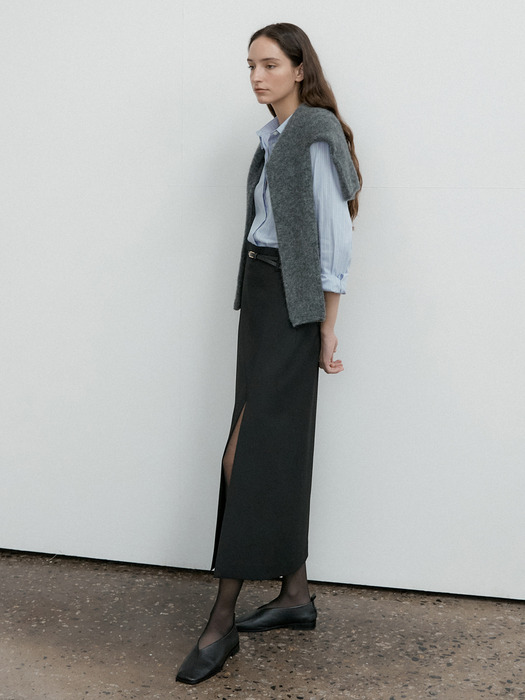 DEAR SLIT LONG SKIRT_BLACK