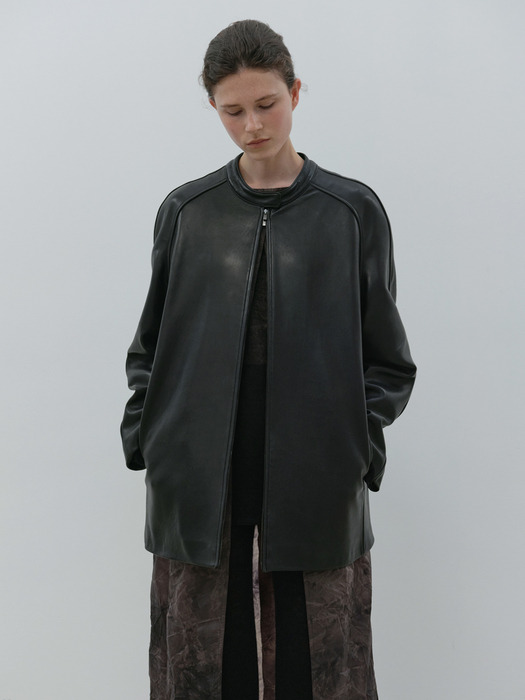 leather half coat (black)