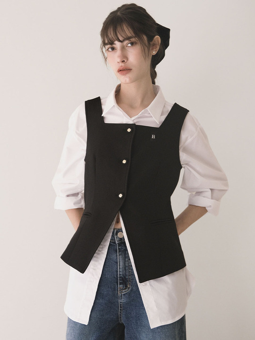 Classic square single vest - Black