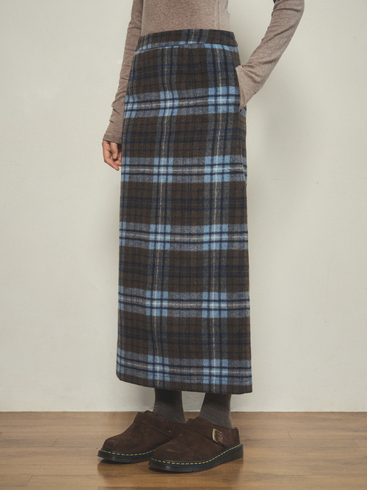 vintage check skirt_Blue brown