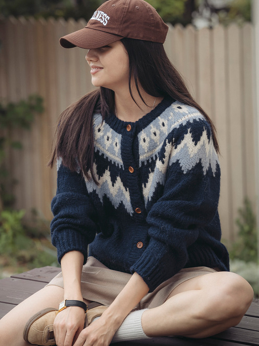 Retro punchcar pattern cardigan_Navy