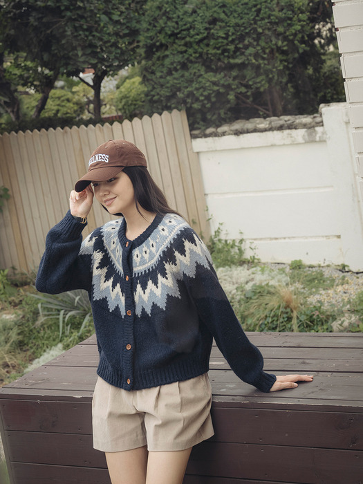 Retro punchcar pattern cardigan_Navy