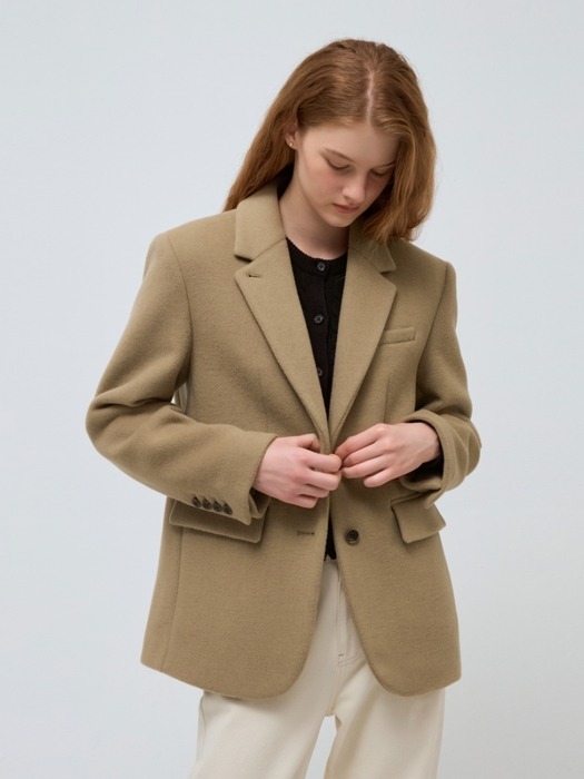 wool single jacket - beige