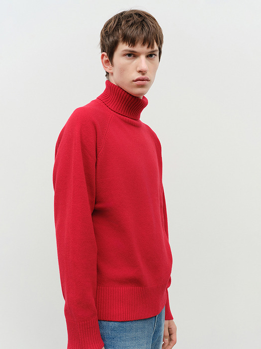 UNISEX ESSENTIAL WOOL TURTLENECK SWEATER RED_M_UDSW4D124R2