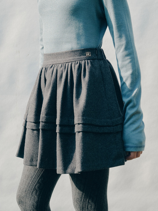 WOOL SHIRRING MINI SKIRT(CC)