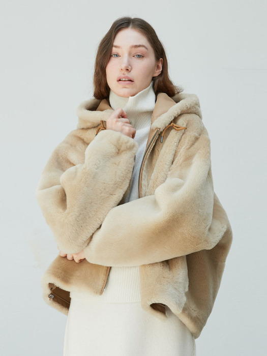 Spanish shearling Reversible hooded Coat_Beige