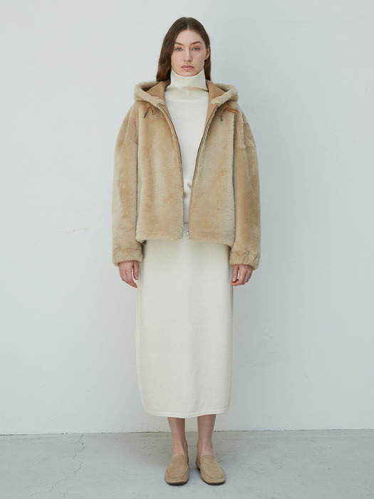 Spanish shearling Reversible hooded Coat_Beige