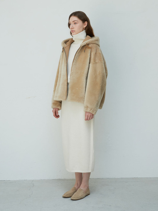 Spanish shearling Reversible hooded Coat_Beige