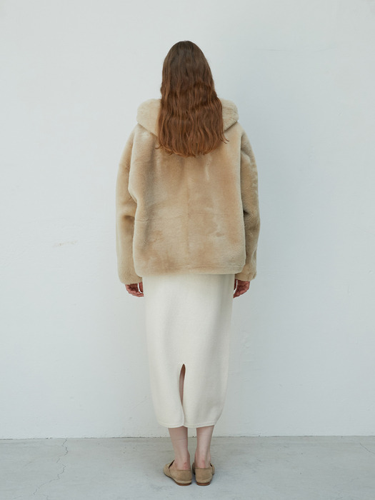 Spanish shearling Reversible hooded Coat_Beige