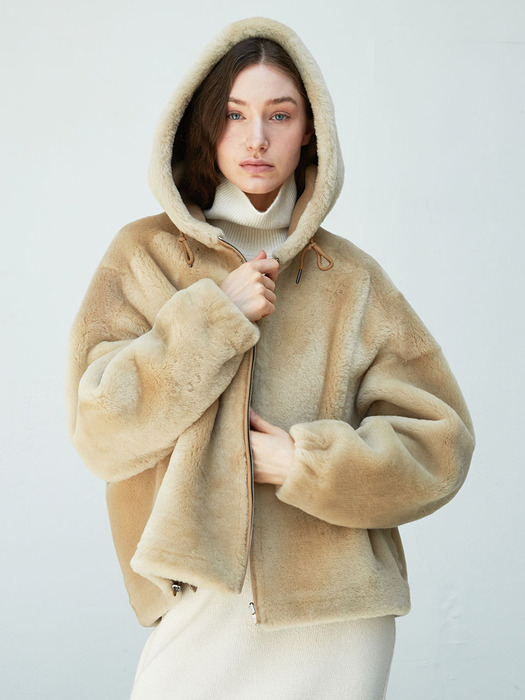 Spanish shearling Reversible hooded Coat_Beige